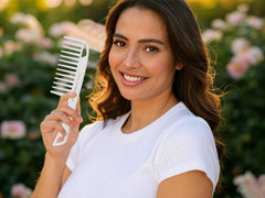 Wide-teeth Cricket detangler glides through knots without pulling.