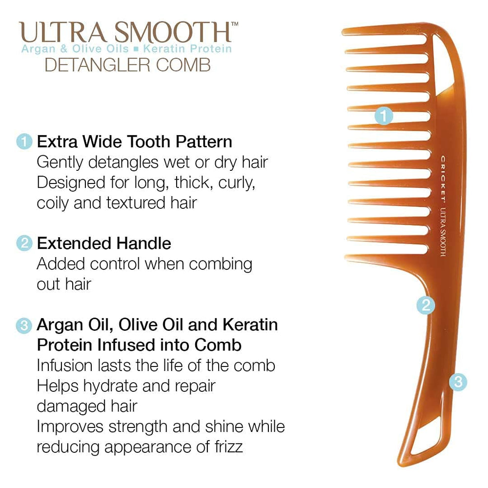Cricket detangler on wet hair during shower, easy conditioner distribution.