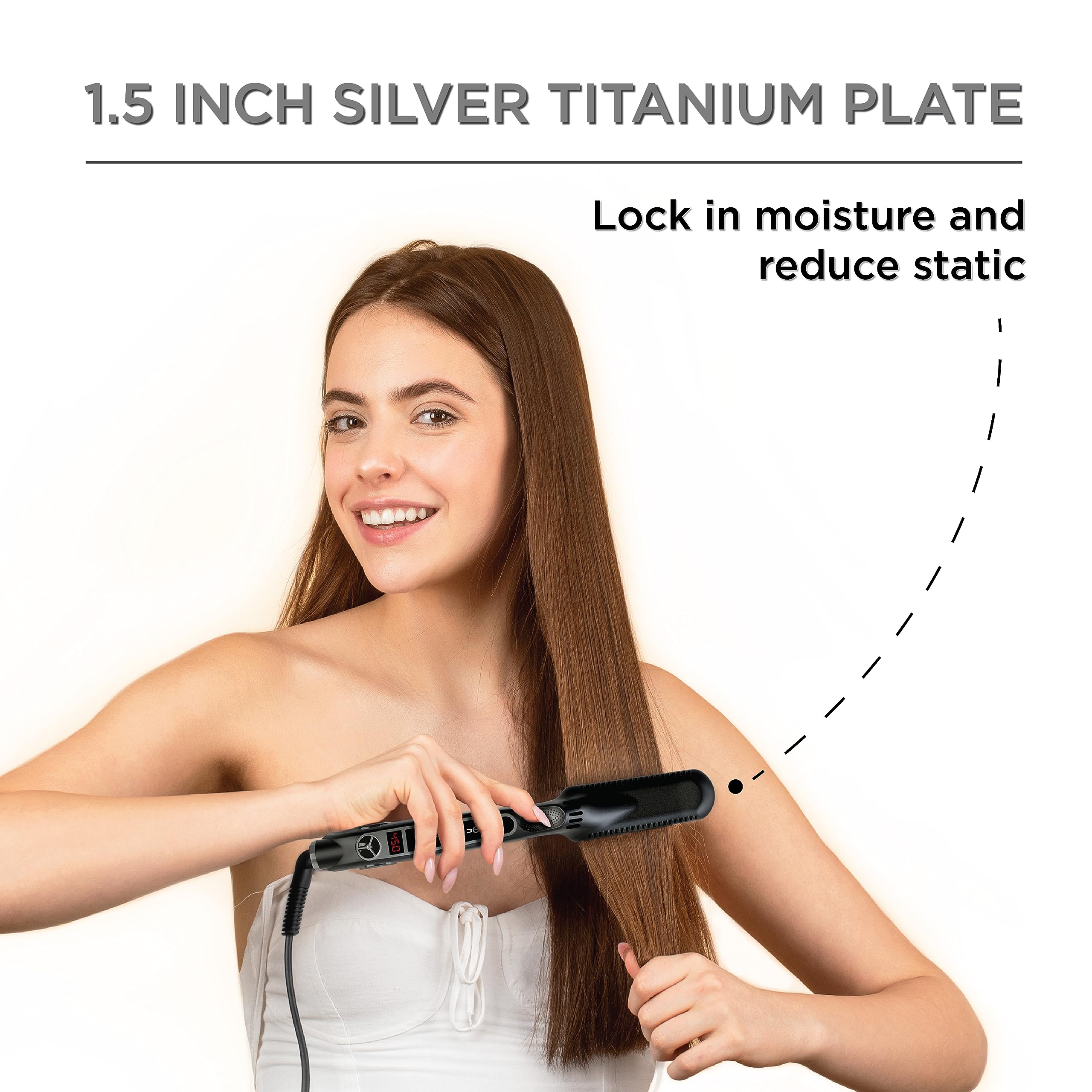 CROC Classic Flat Iron ergonomic thumb grip shown for comfortable styling sessions.