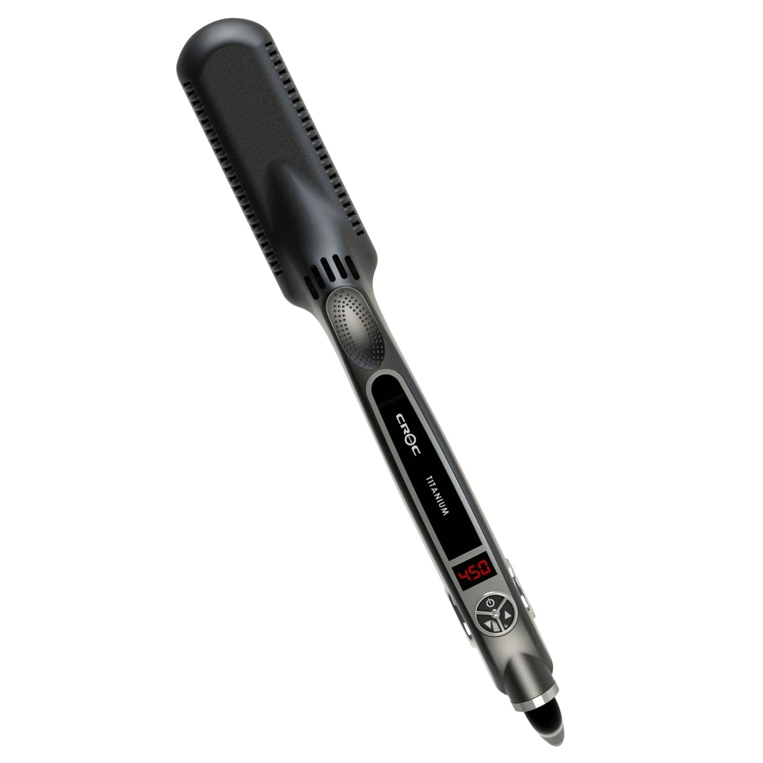 CROC Classic Nano-Titanium Flat Iron plates close-up showing smooth glide and moisture sealing for shine.