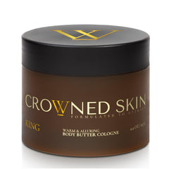 Crowned Skin King Cologned Body Butter tub highlights rich texture for daily moisturization.