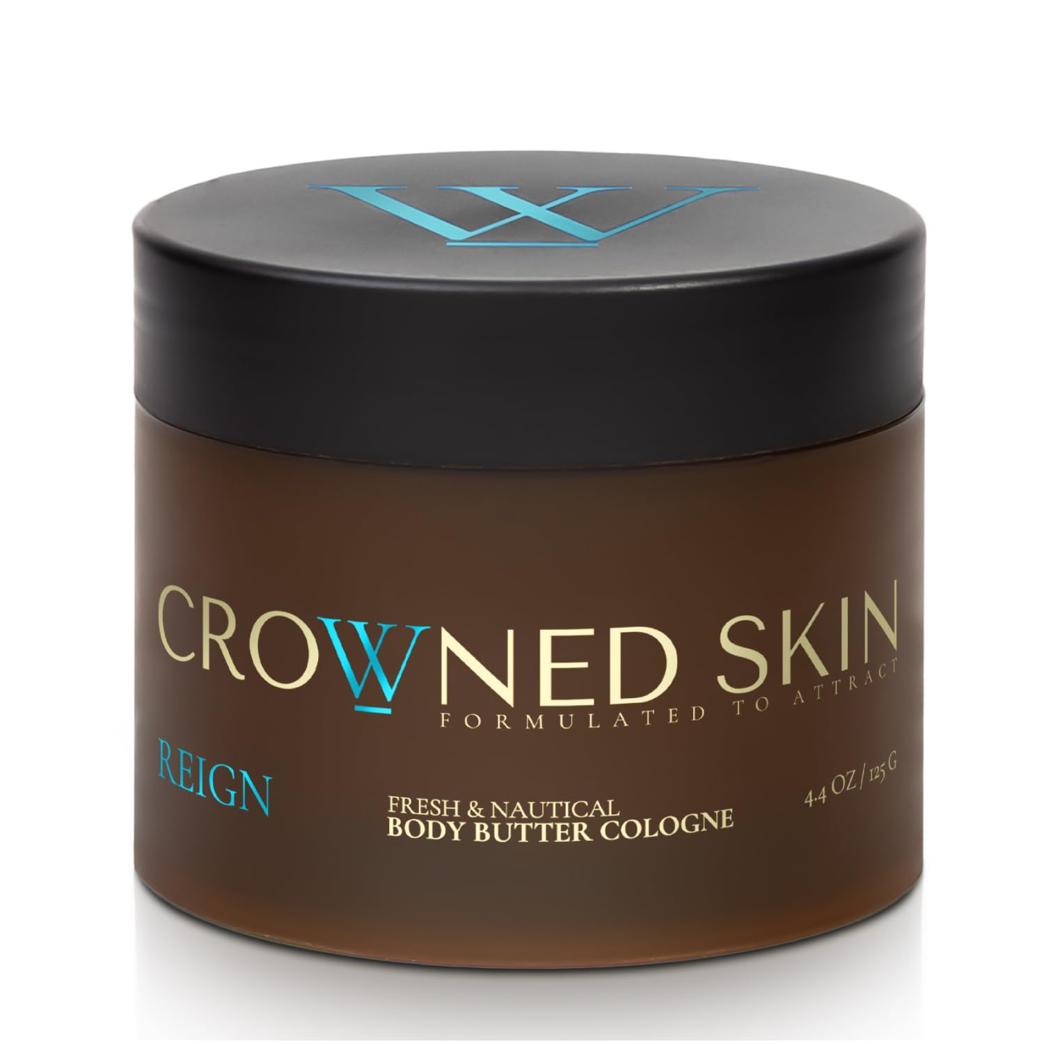 Crowned Skin Reign bottle front view for daily grooming and lasting fragrance.
