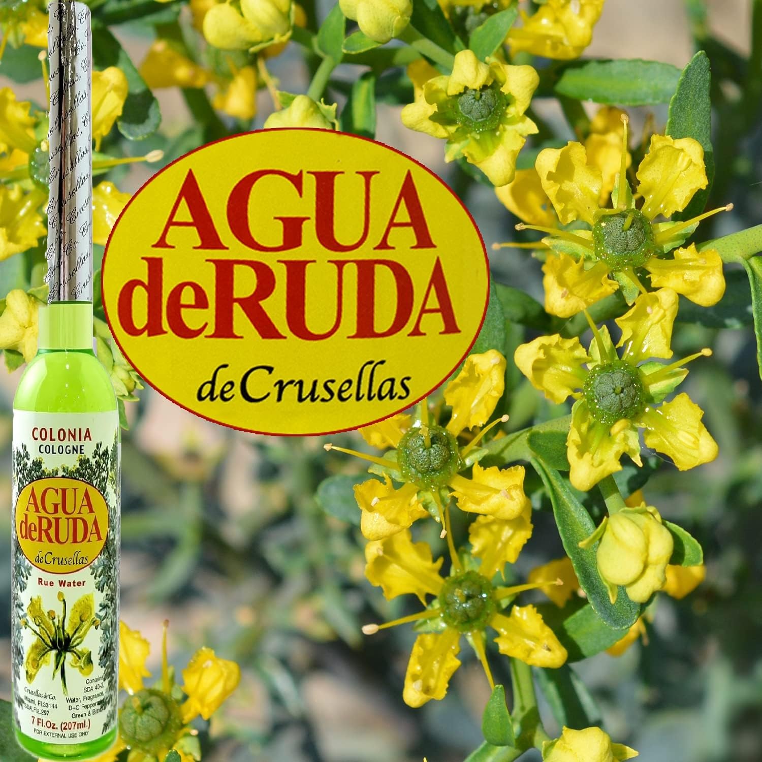 Crusellas Rue Water label detail highlights ritual-ready esoteric formula