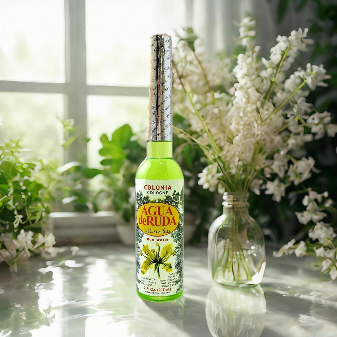 Crusellas Rue Water packaging emphasizes USA-made quality and care