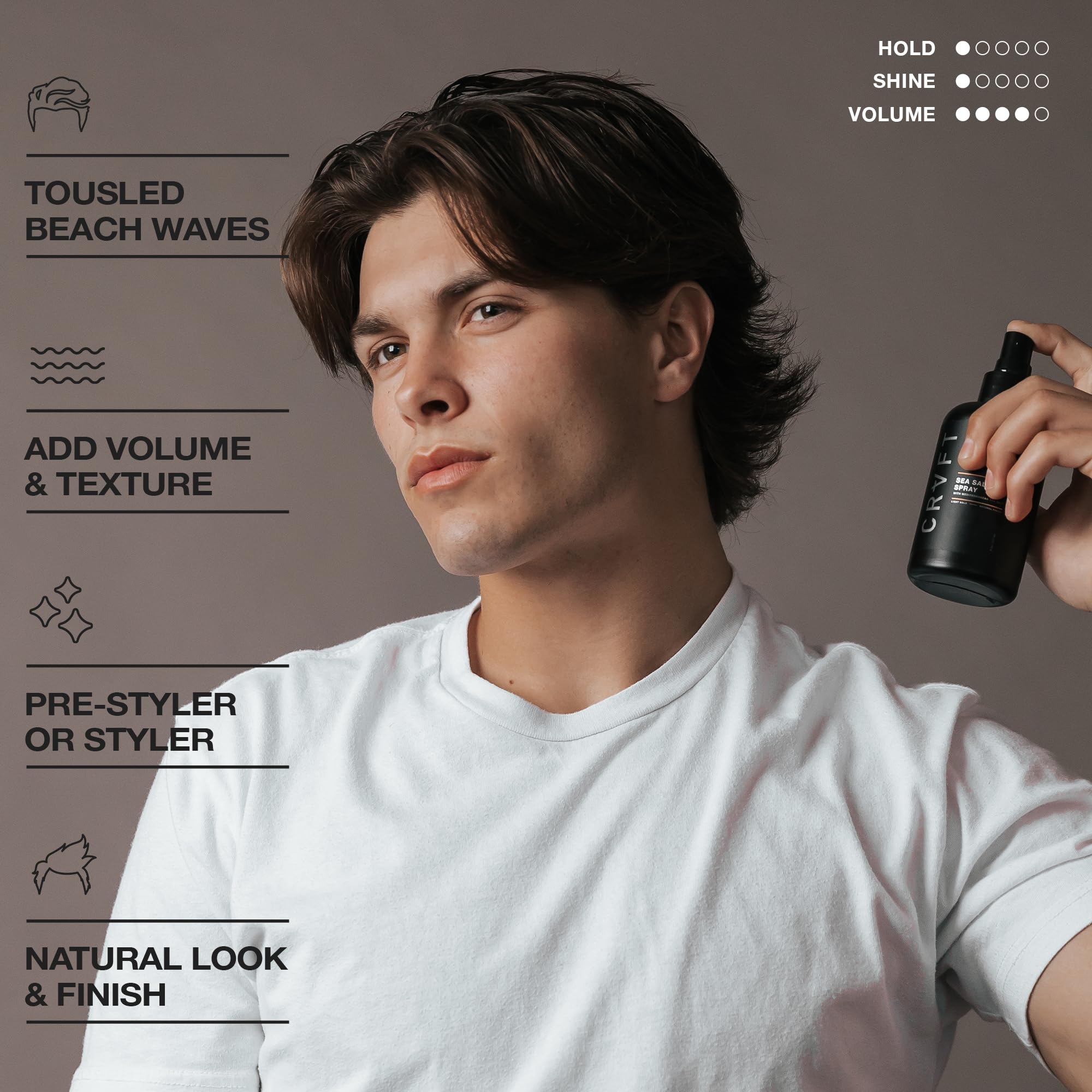 CRVFT Sea Salt Spray bottle demonstrating casual everyday styling.