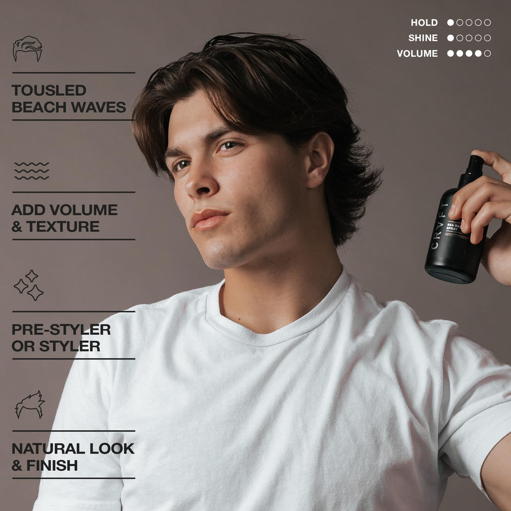 CRVFT Sea Salt Spray bottle demonstrating casual everyday styling.