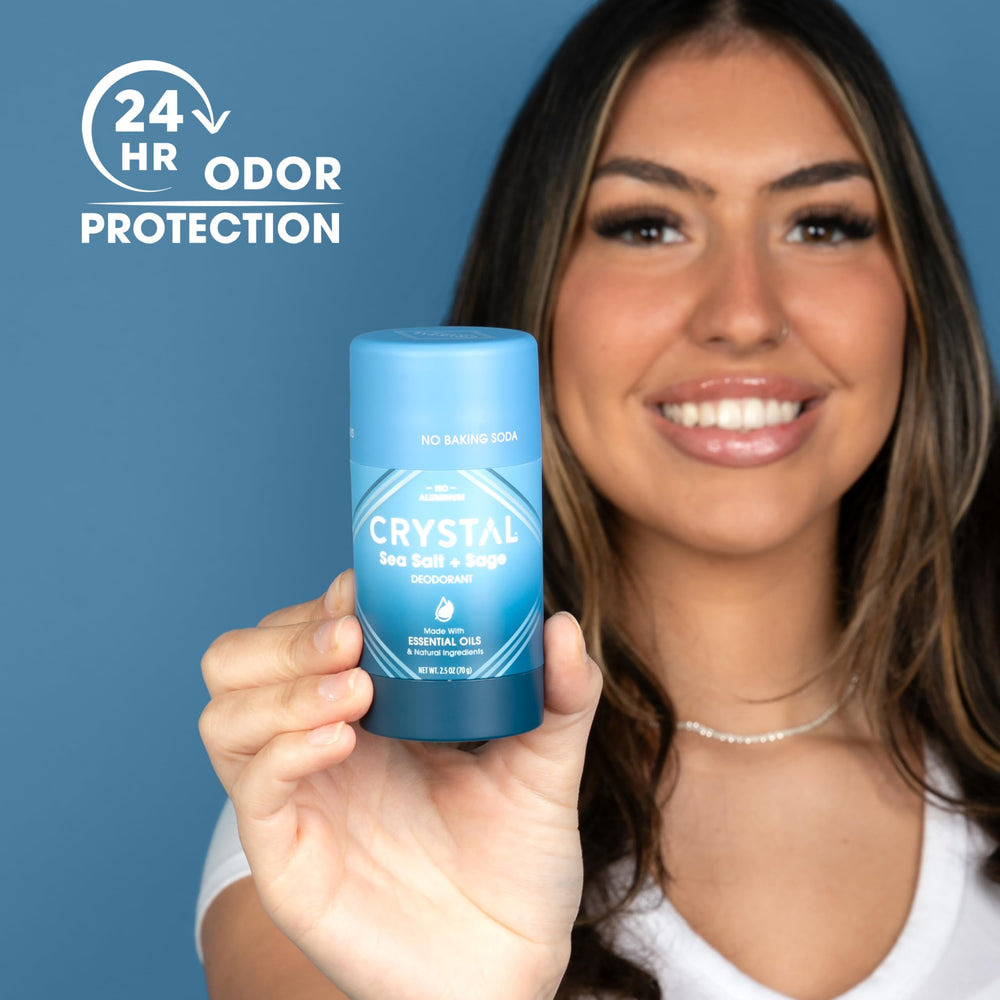 Crystal Aluminum-free deodorant provides 24-hour odor control for active days.