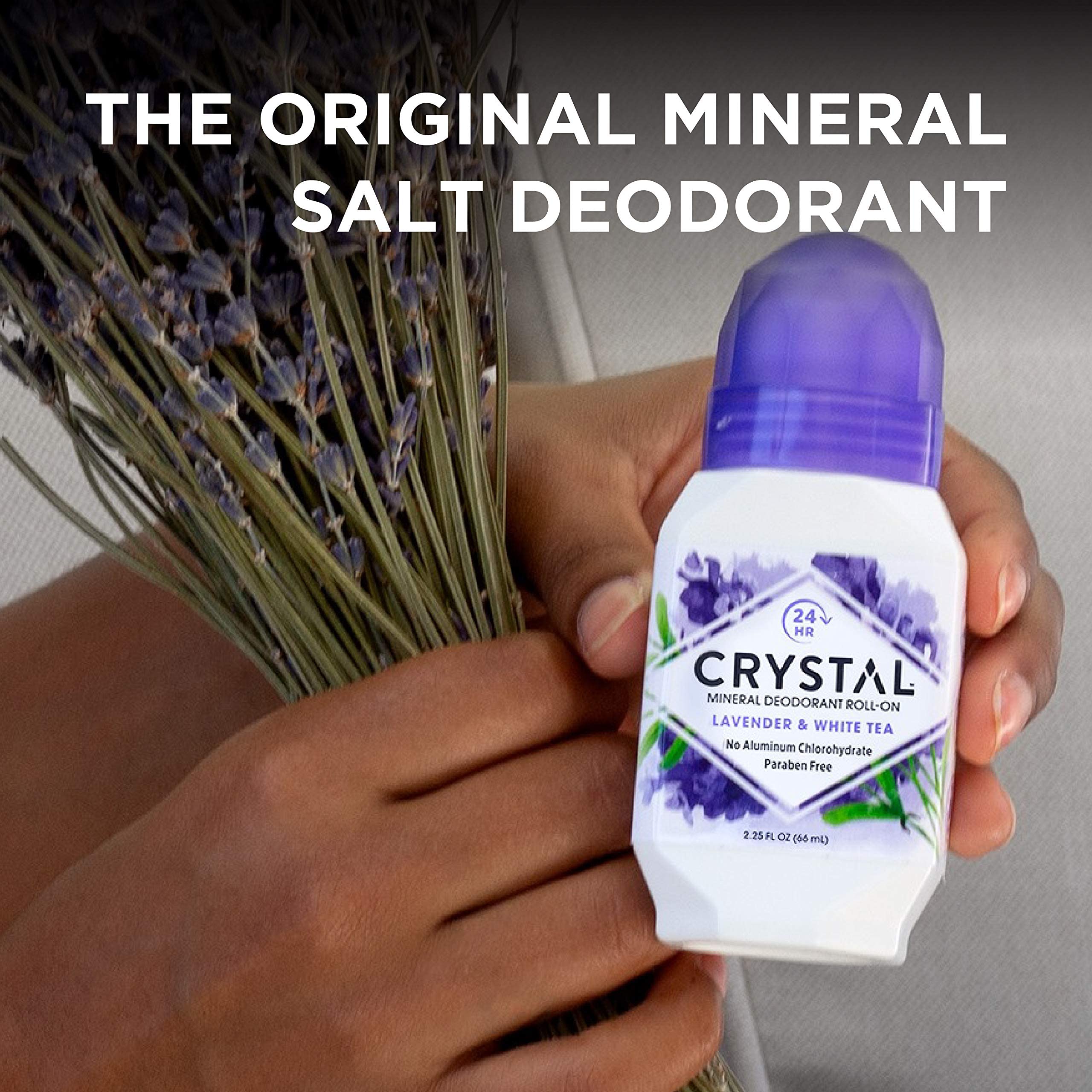 Crystal Deodorant Roll-On aluminum-free claim label communicates aluminum-free protection.
