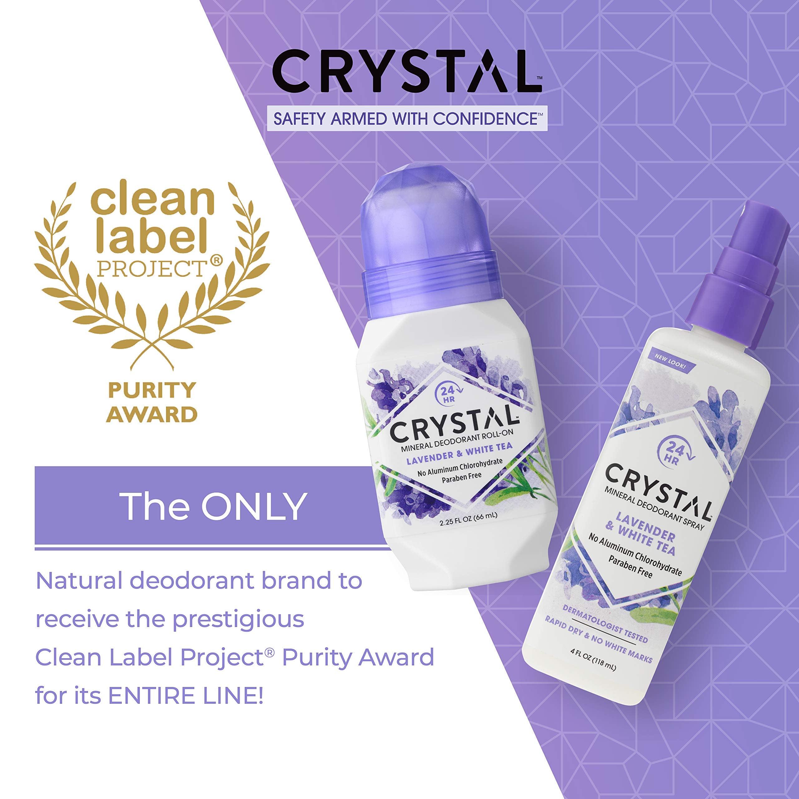 Crystal Deodorant Roll-On Clean Label Purity Award badge signals purity.