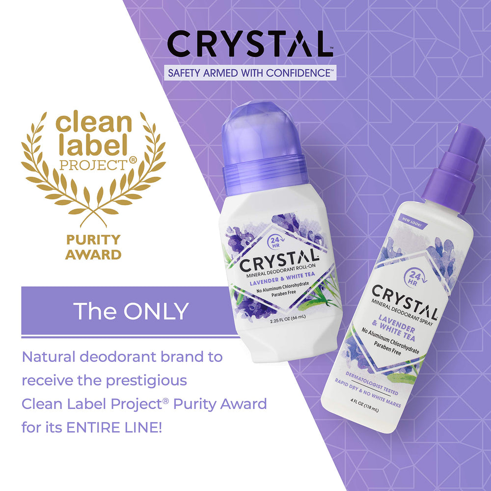 Crystal Deodorant Roll-On Clean Label Purity Award badge signals purity.