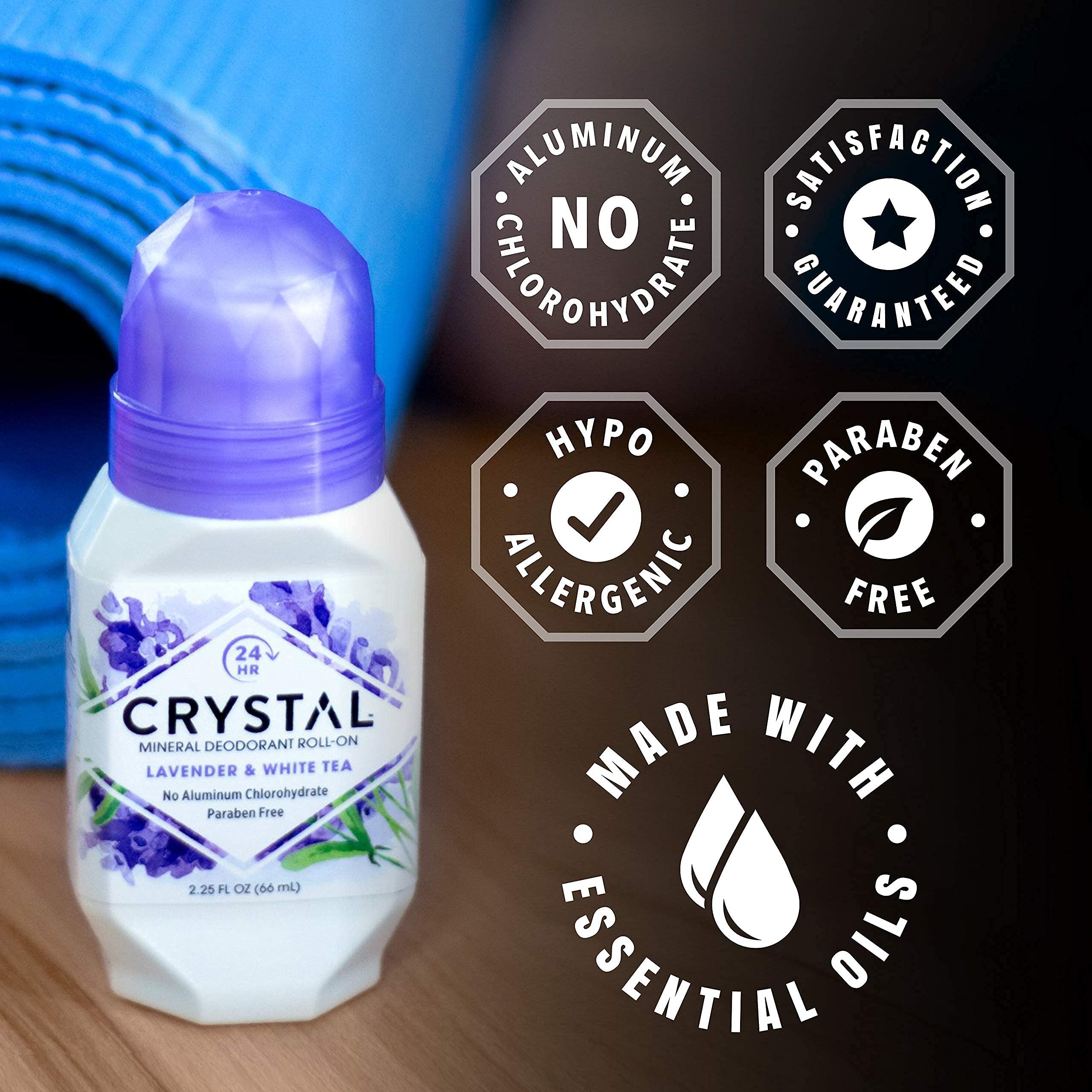 Crystal Deodorant Roll-On natural mineral texture reveals mineral-based deodorant.