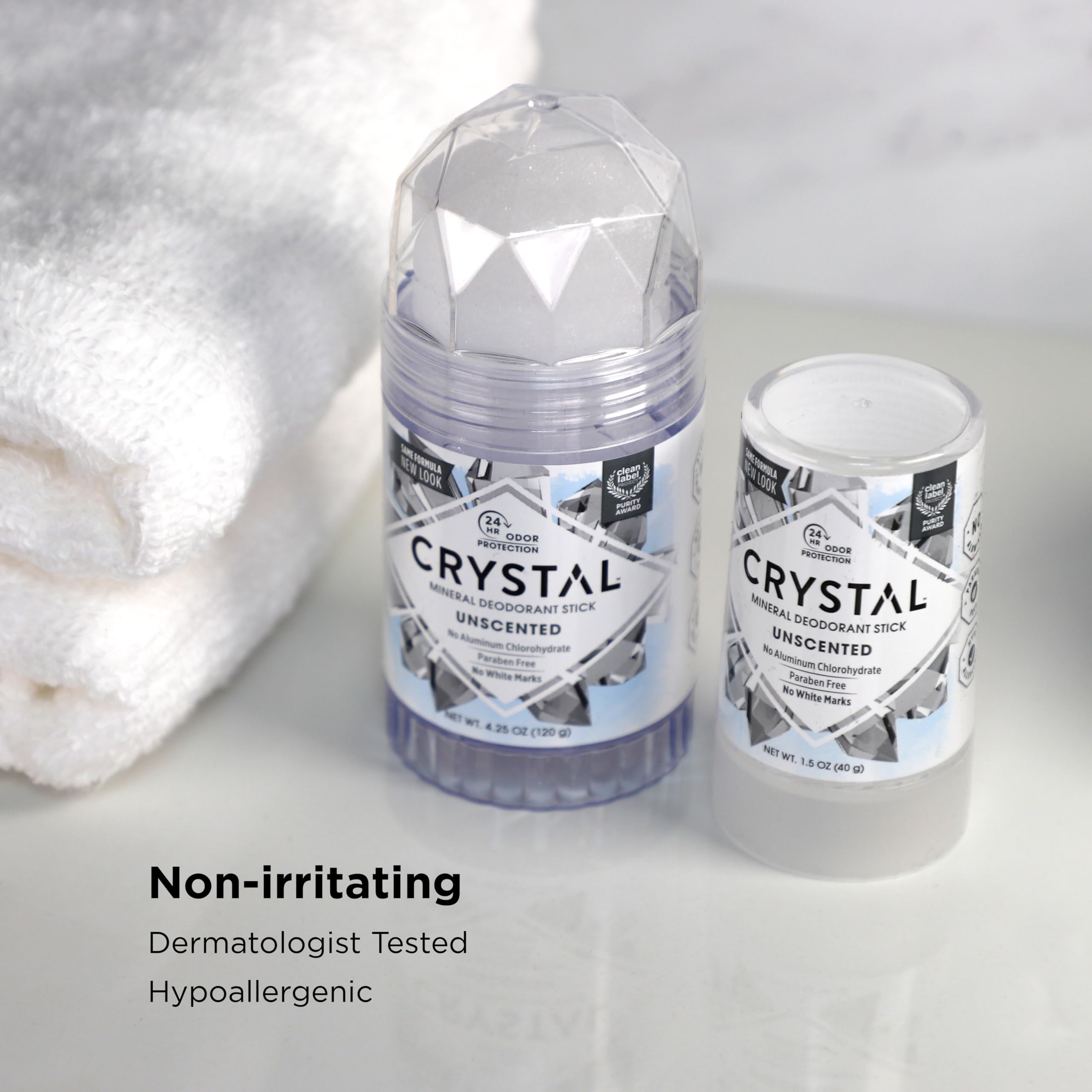Crystal Essence 24-hour odor control feature for active days and workouts.