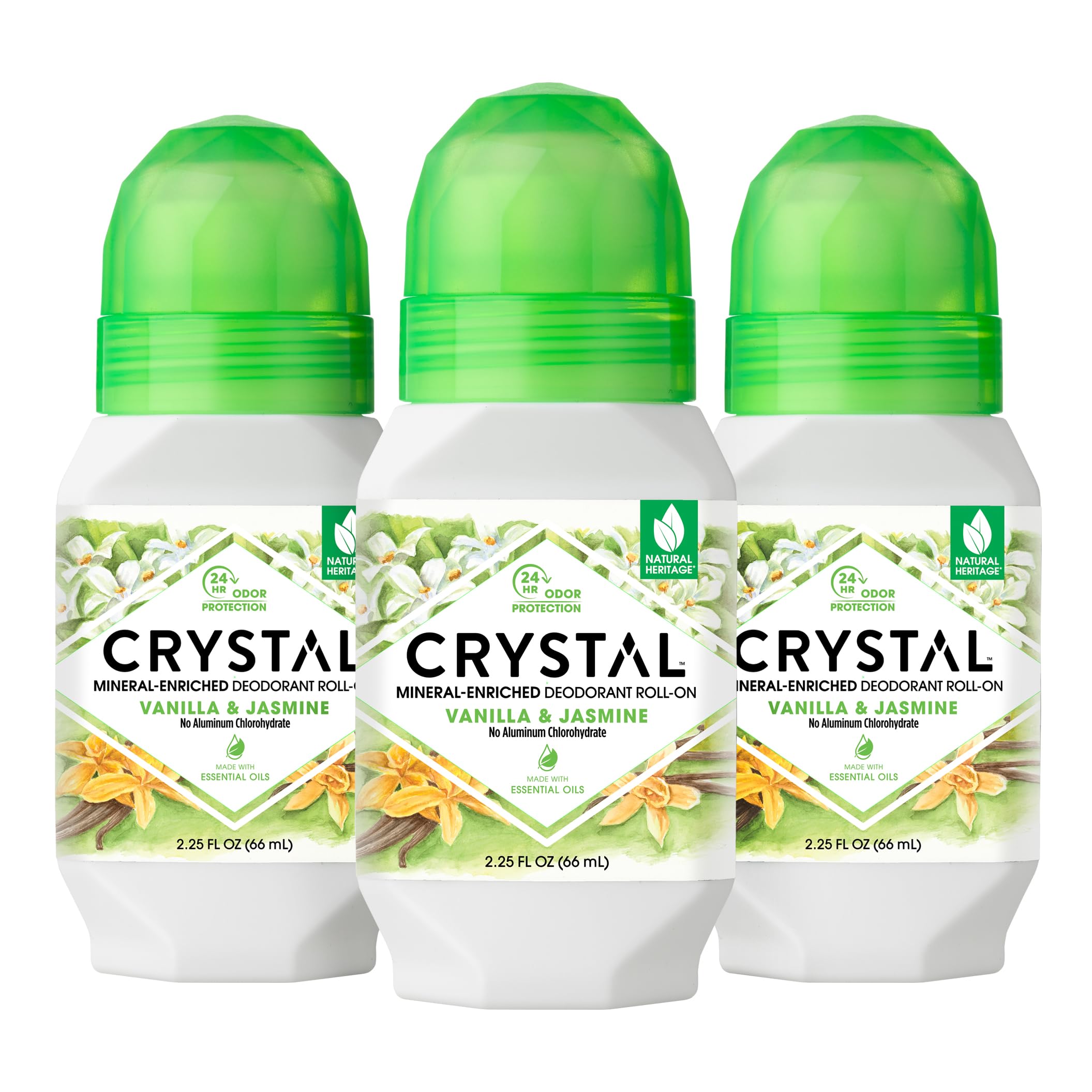 Crystal Essence crystal deodorant bottle with Vanilla Jasmine showing long-lasting, invisible protection