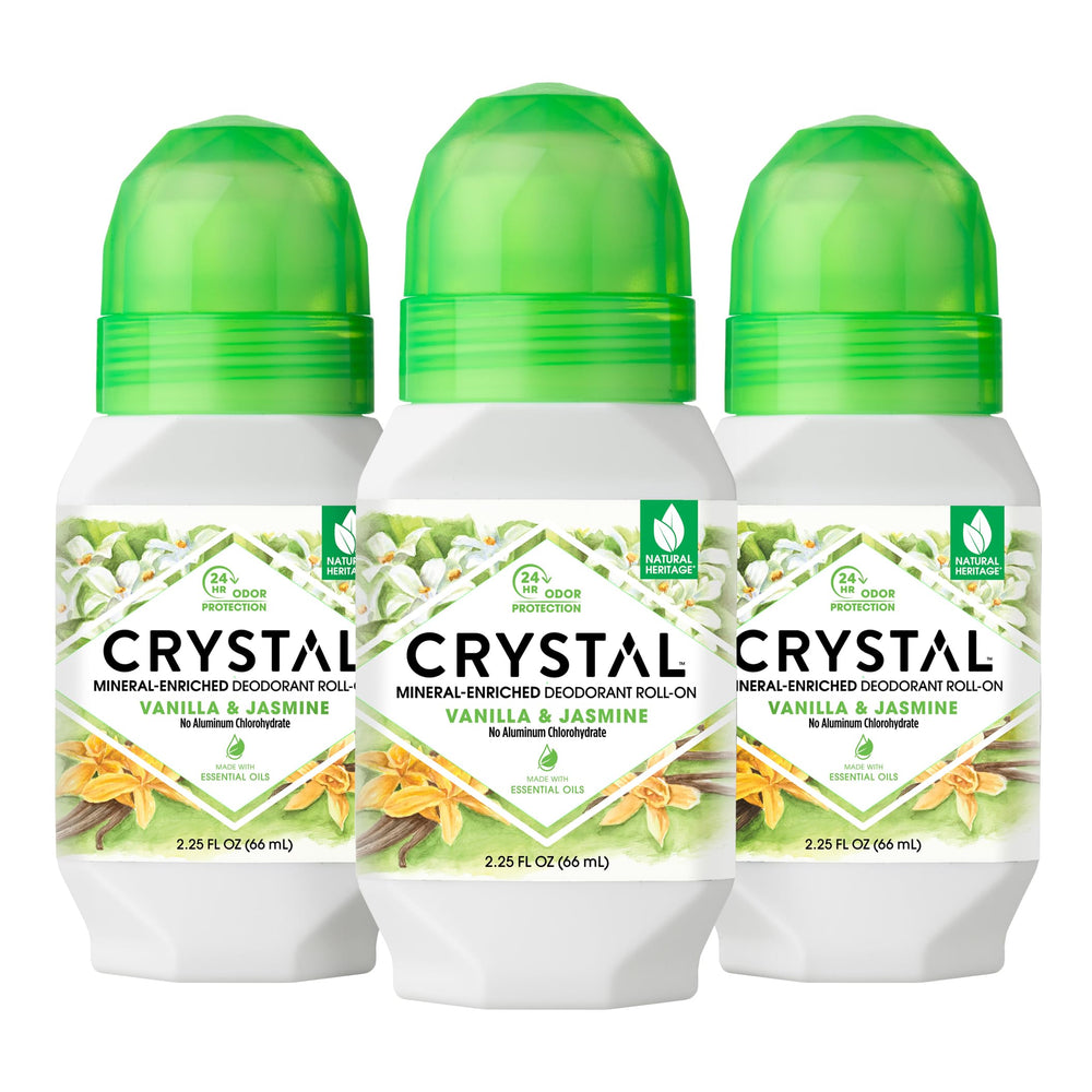 Crystal Essence crystal deodorant bottle with Vanilla Jasmine showing long-lasting, invisible protection