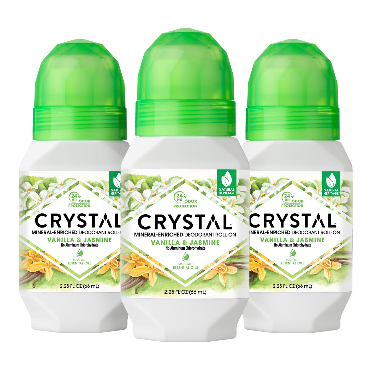 Crystal Essence crystal deodorant bottle with Vanilla Jasmine showing long-lasting, invisible protection