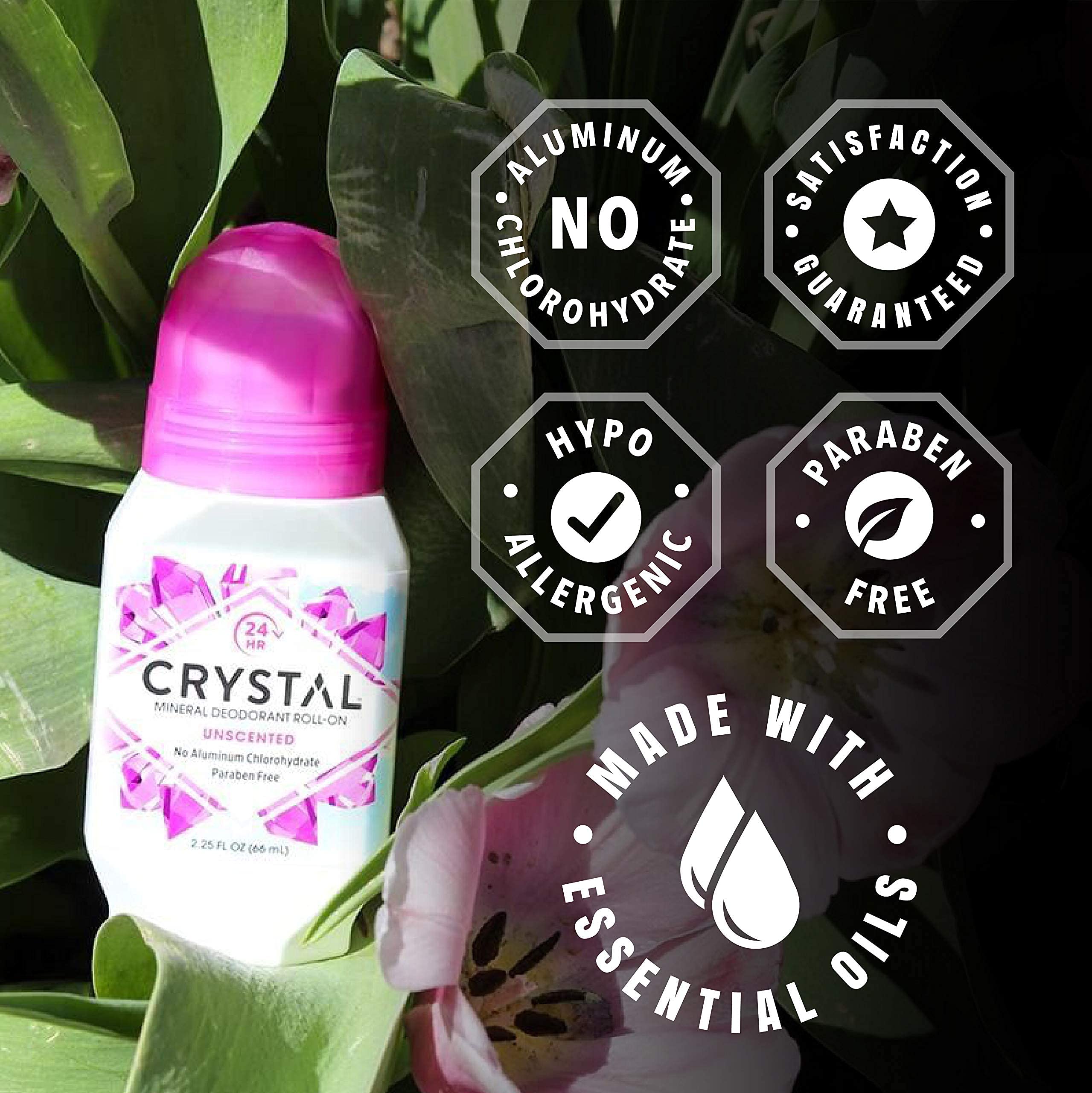 Crystal Essence 24-hour odor-control graphic asserts all-day freshness.