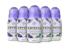 Crystal Essence deodorant roll-on lavender-white-tea bottle for calm daily freshness