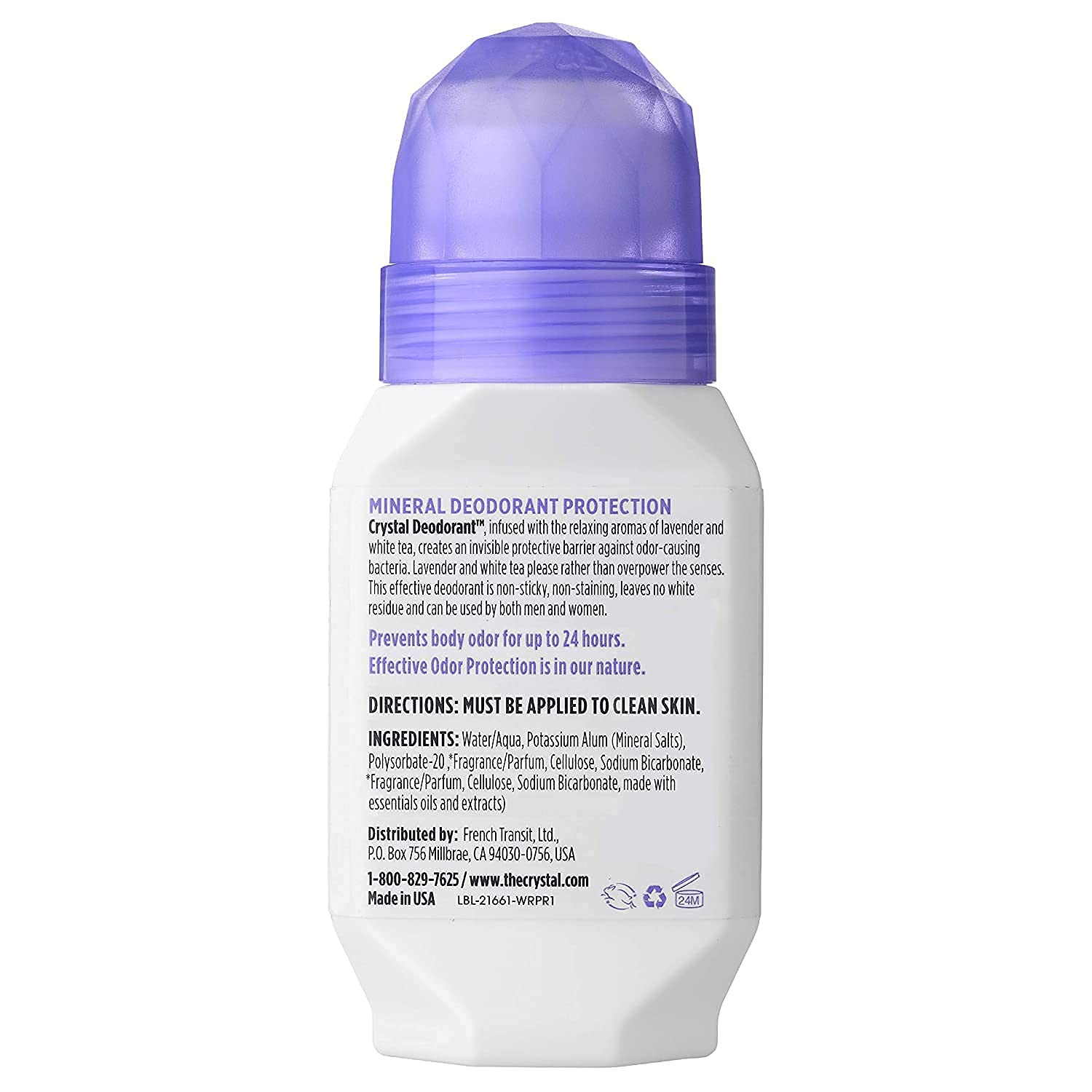 Crystal Essence lavender flowers with white tea leaves hinting soothing scent