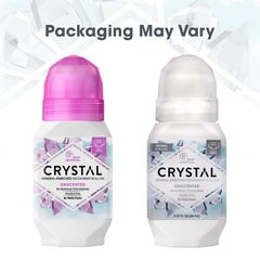 Crystal Essence Lavender White Tea roll-on application demonstrates easy, residue-free 24-hour odor prevention.