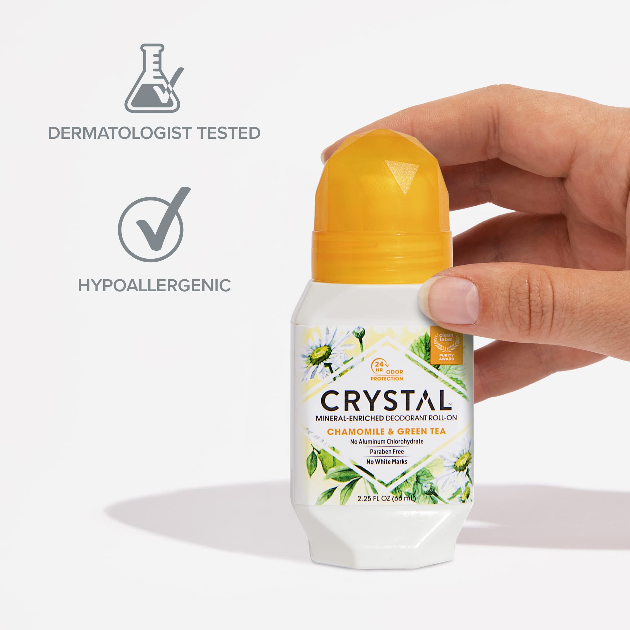 Crystal Essence mineral deodorant no-staining formula helps clothing stay clean.