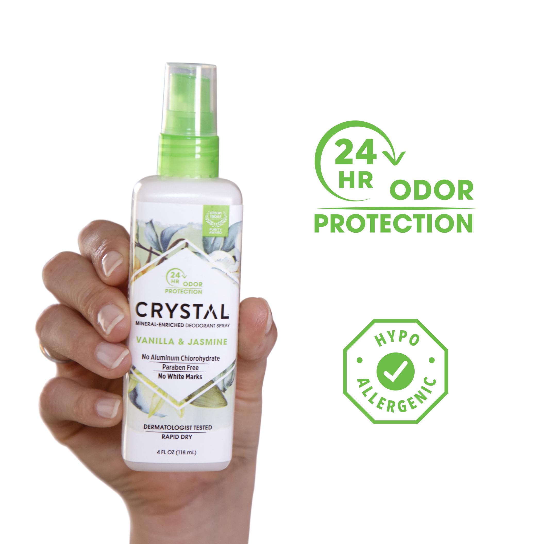 Crystal Essence vanilla jasmine close-up highlights pleasant aroma and lightweight freshness.