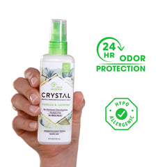 Crystal Essence vanilla jasmine close-up highlights pleasant aroma and lightweight freshness.