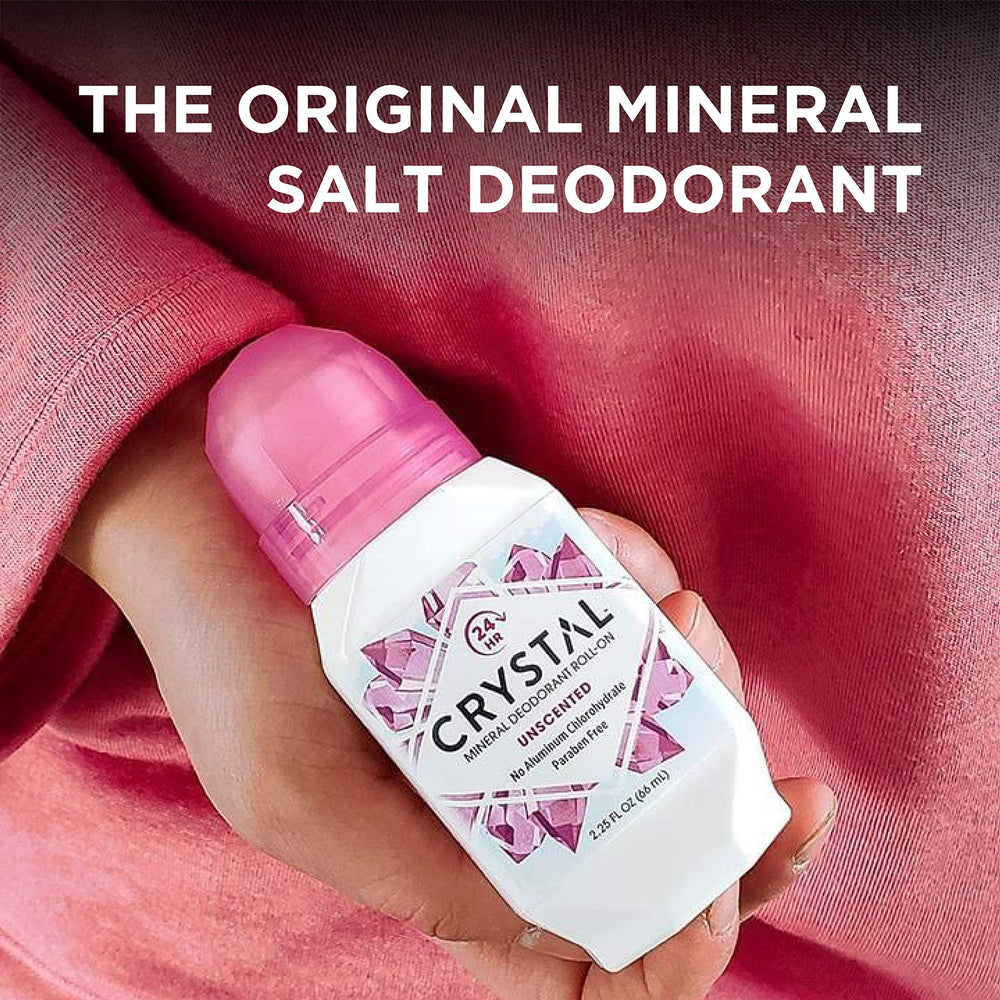 Crystal Essence vegan cruelty-free symbol emphasizes ethical deodorant choice.
