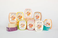 Crystal glycerine soap bars assortment showing 24 fragrances for a gentle cleansing experience.