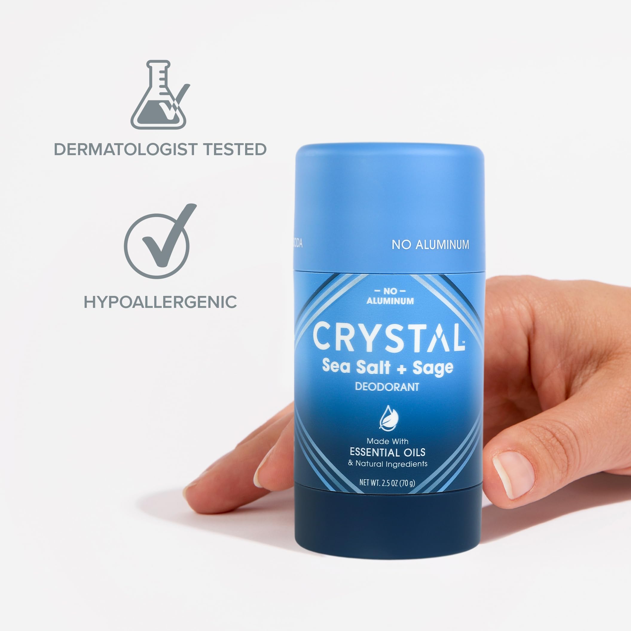 Crystal Magnesium Solid Stick is dermatologist-tested for sensitive skin.