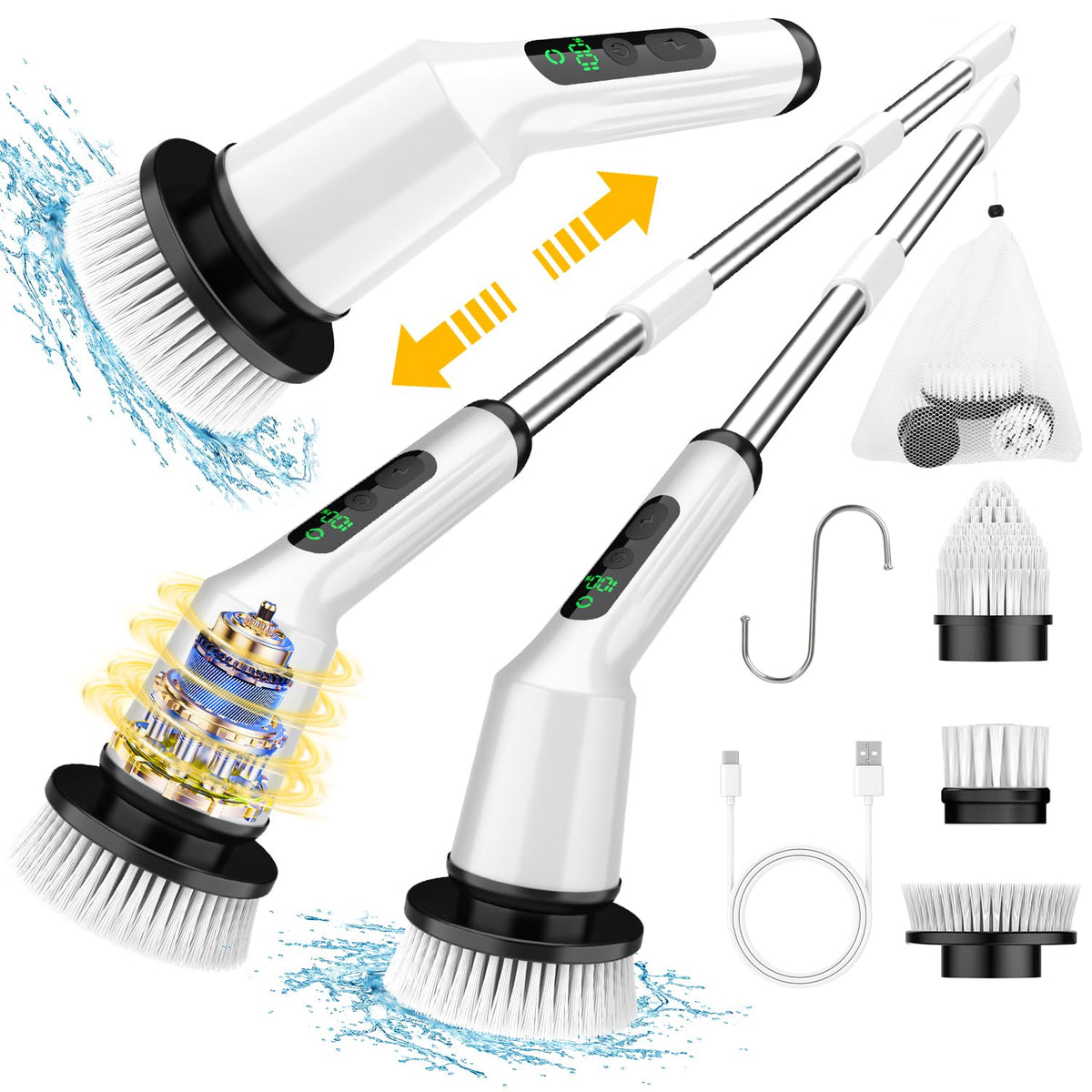 CTMAST shower scrubber with long handle for easier cleaning from a distance.