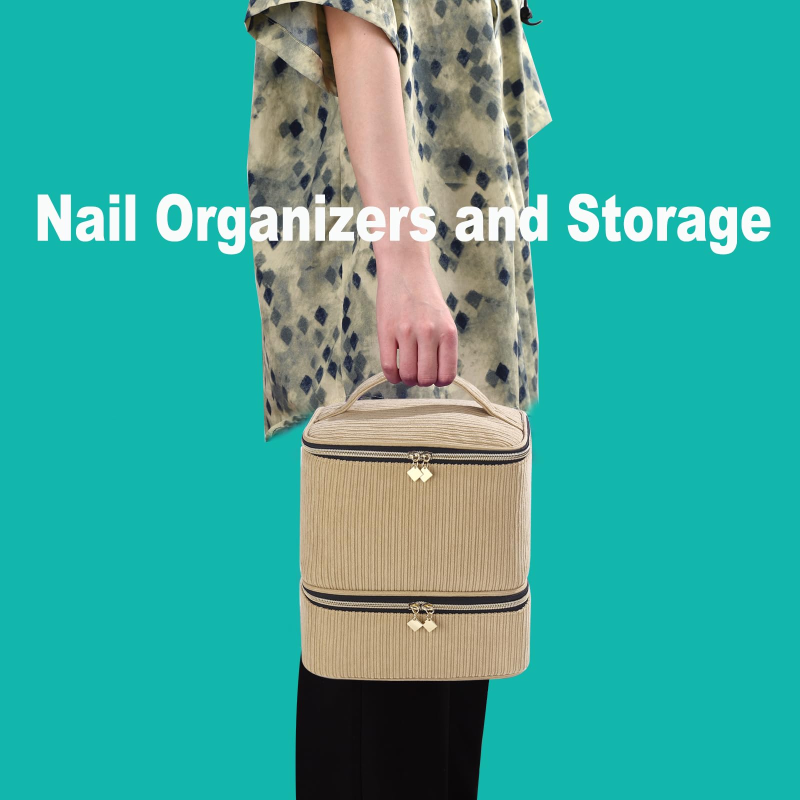 CTWWFS corduroy nail polish organizer dimensions 9-5x7-9-8 help planning travel packing.
