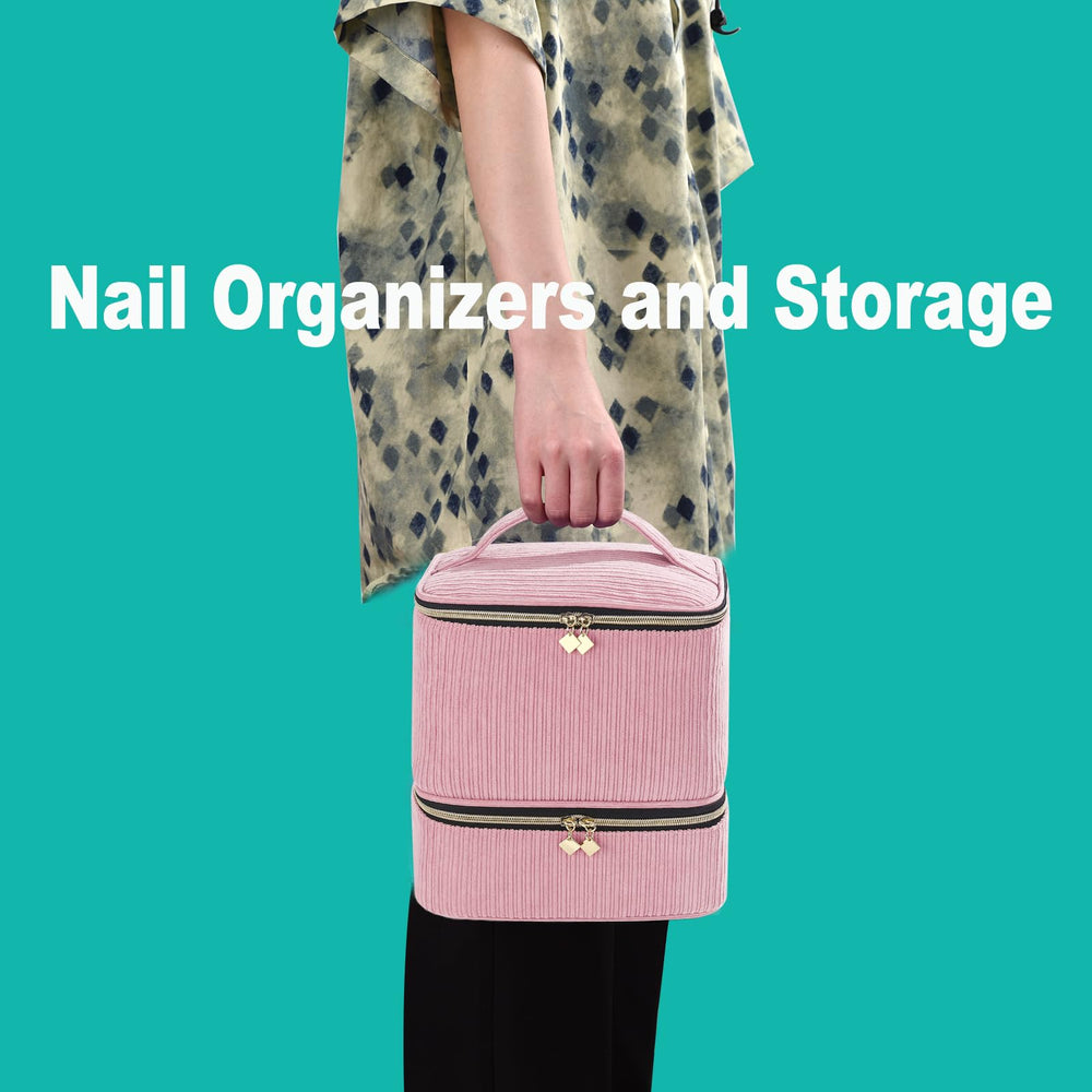 CTWWFS Corduroy Nail Polish Organizer pink 30-bottle capacity keeps bottles safe.