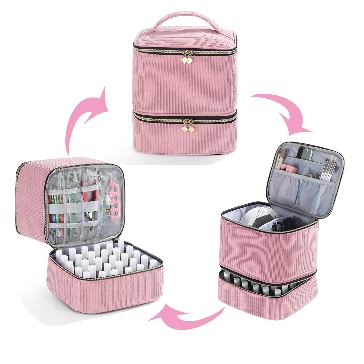 CTWWFS Corduroy Nail Polish Organizer pink side pocket for files and tools.