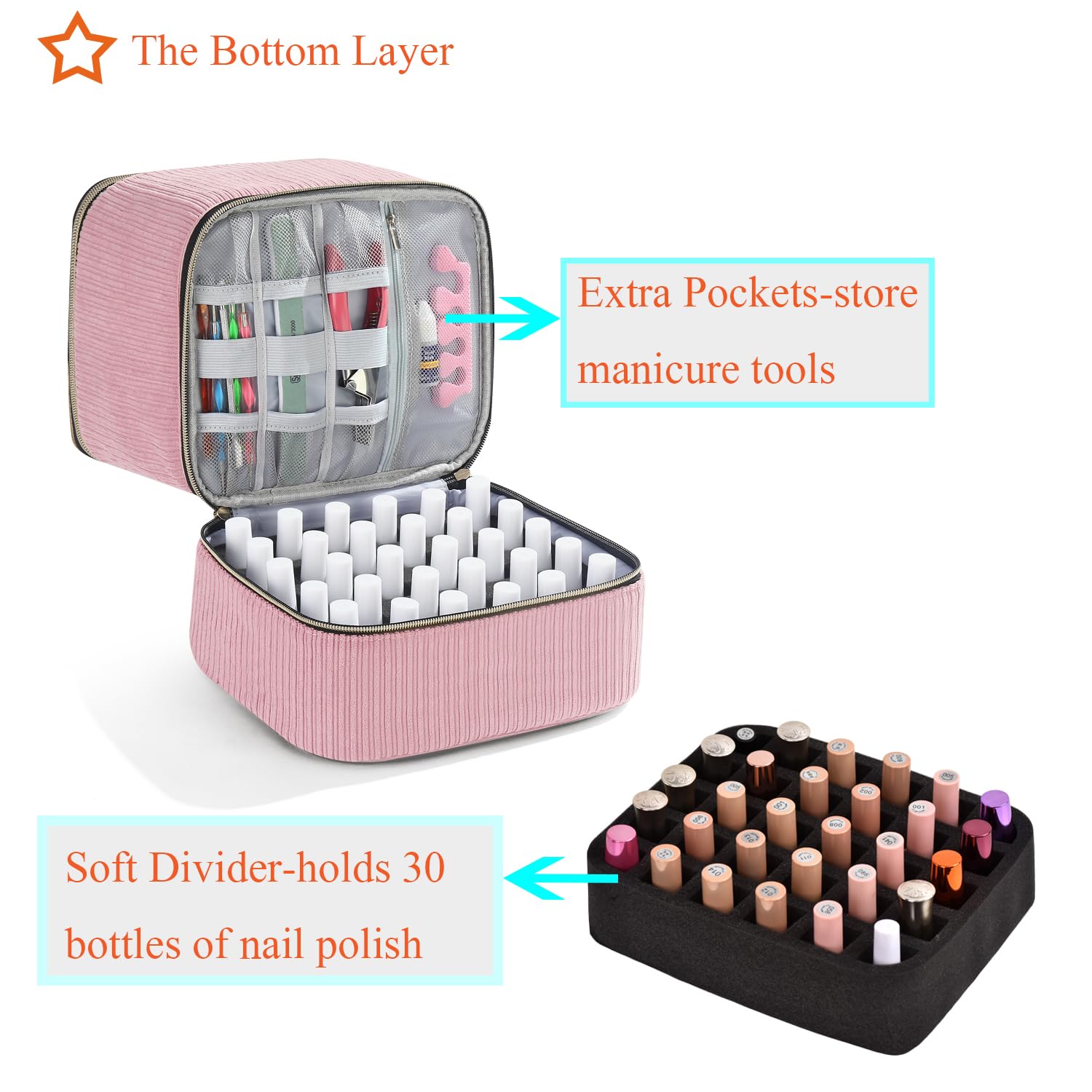 CTWWFS Corduroy Nail Polish Organizer pink compact travel-friendly case.