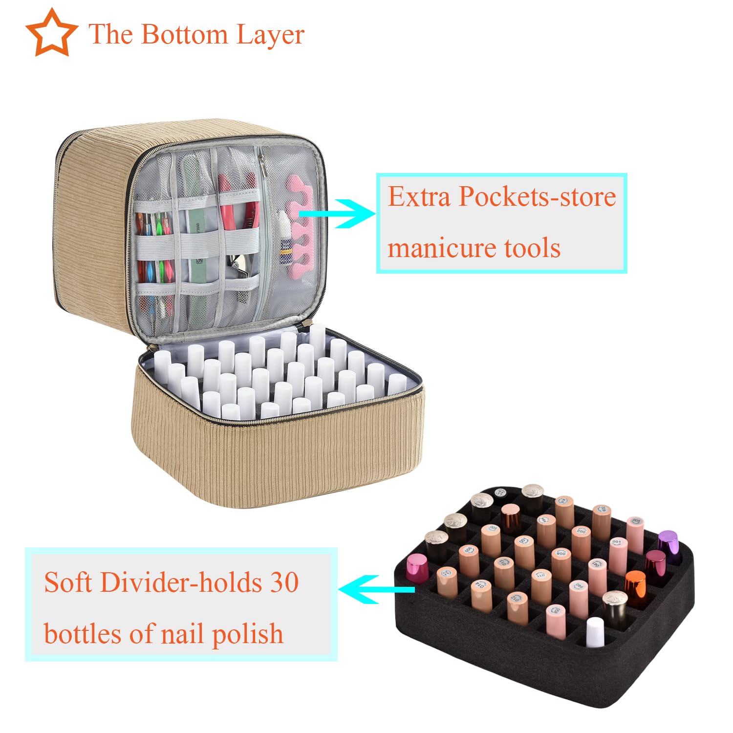 CTWWFS corduroy nail polish organizer portable handle makes travel easy.
