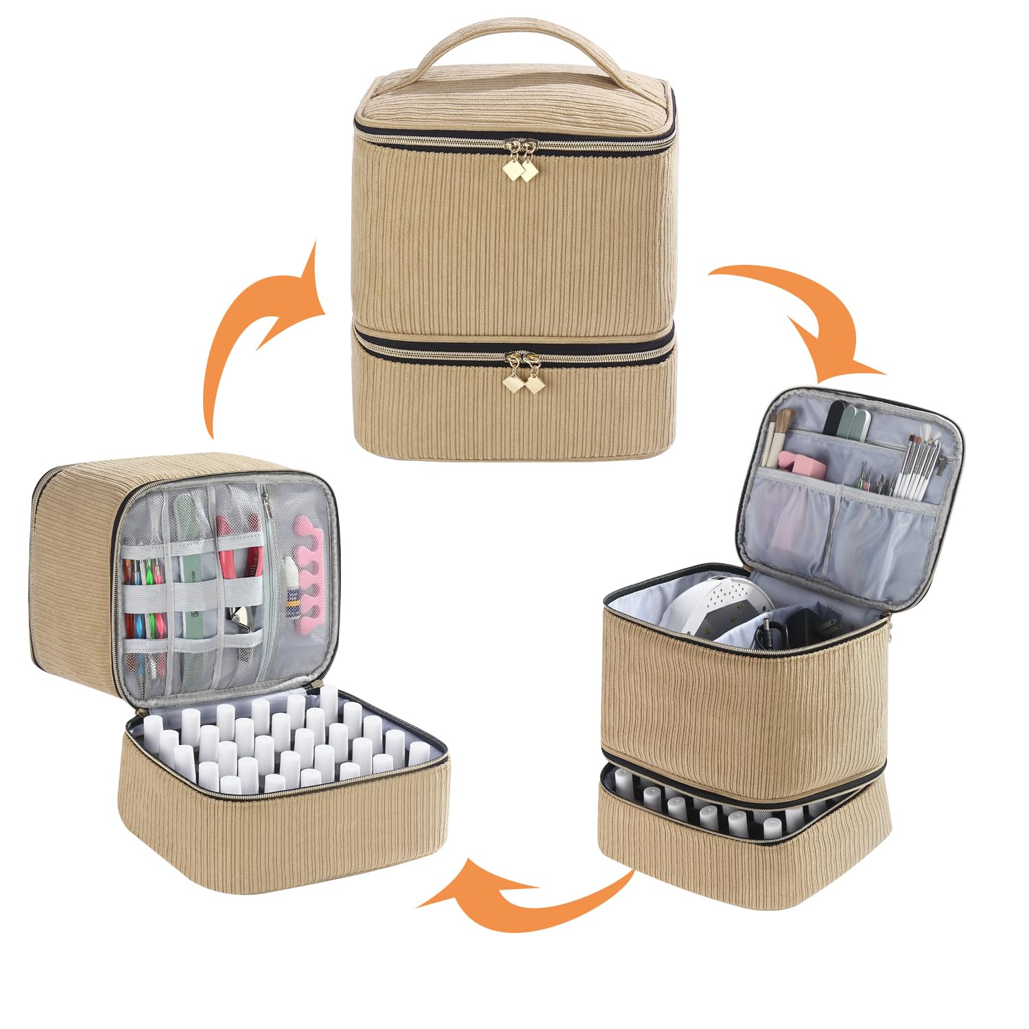 CTWWFS corduroy nail polish organizer with nail lamp case ready for on the go kits.