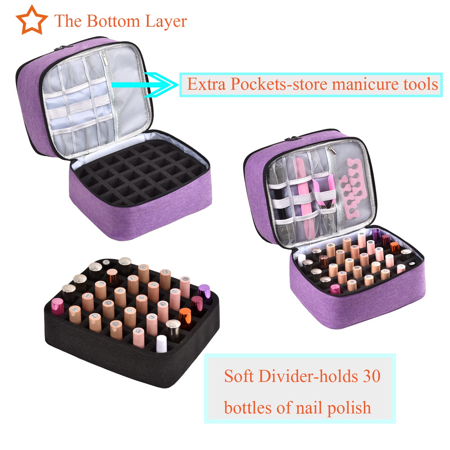 CTWWFS nail polish organizer travel handle adds portability.