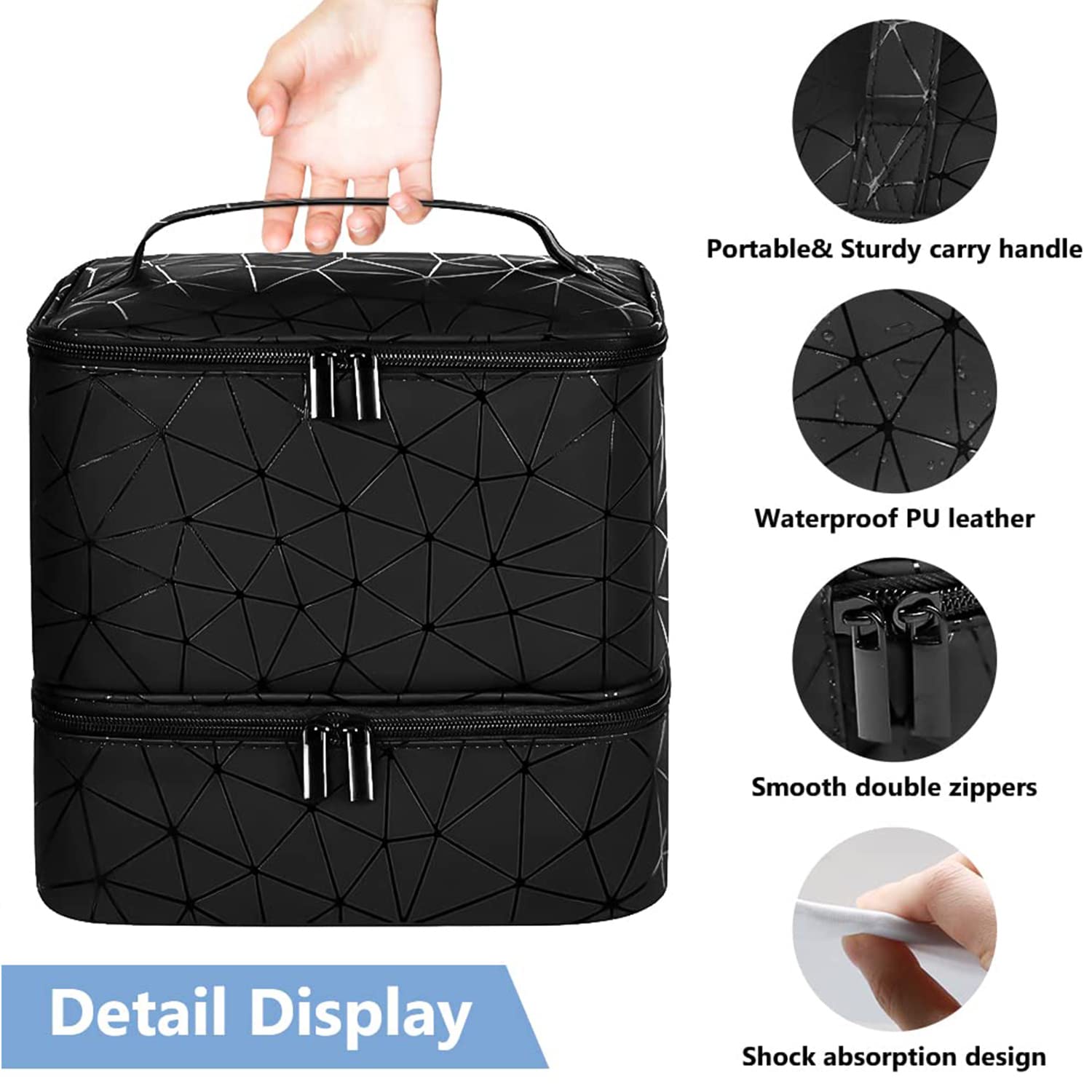 CTWWFS PU leather nail polish organizer bottom compartment foam protects bottles.