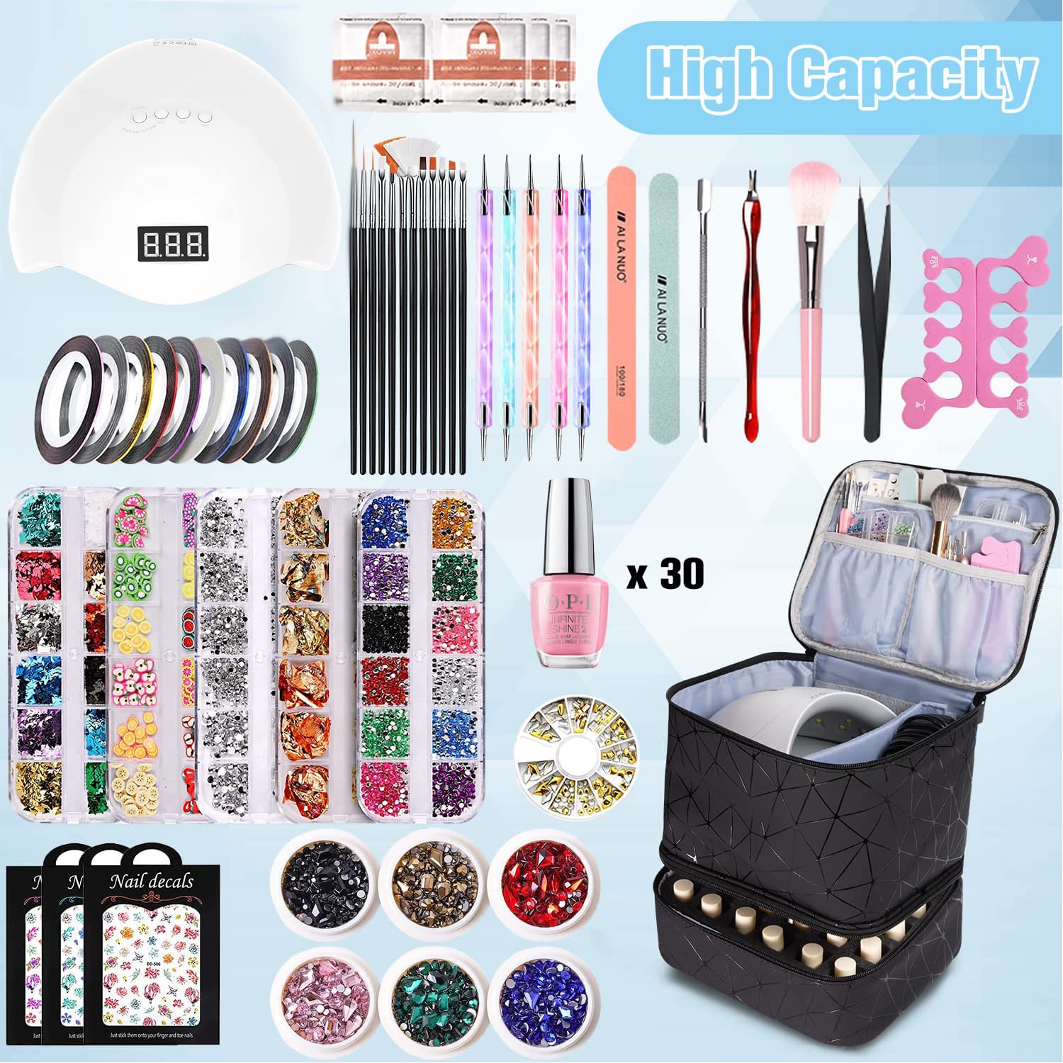 CTWWFS PU leather nail polish organizer upper layer pockets hold files and tools.
