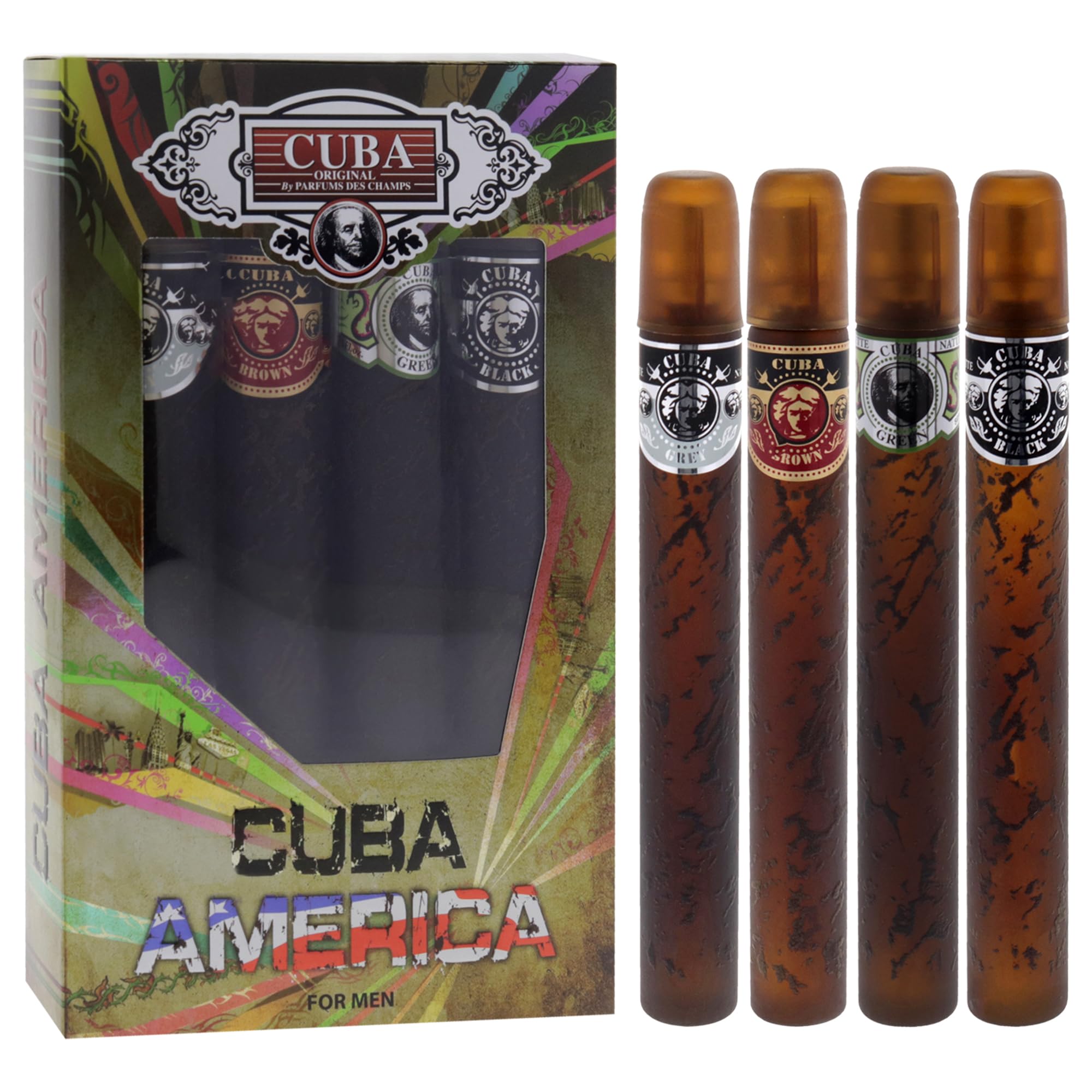 Cuba America 4-piece green bottles highlight fresh citrus and woody notes