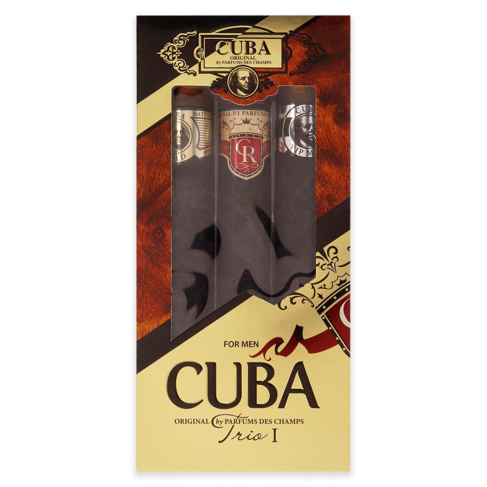 Cuba trio display with all bottles, convenient scent selection.