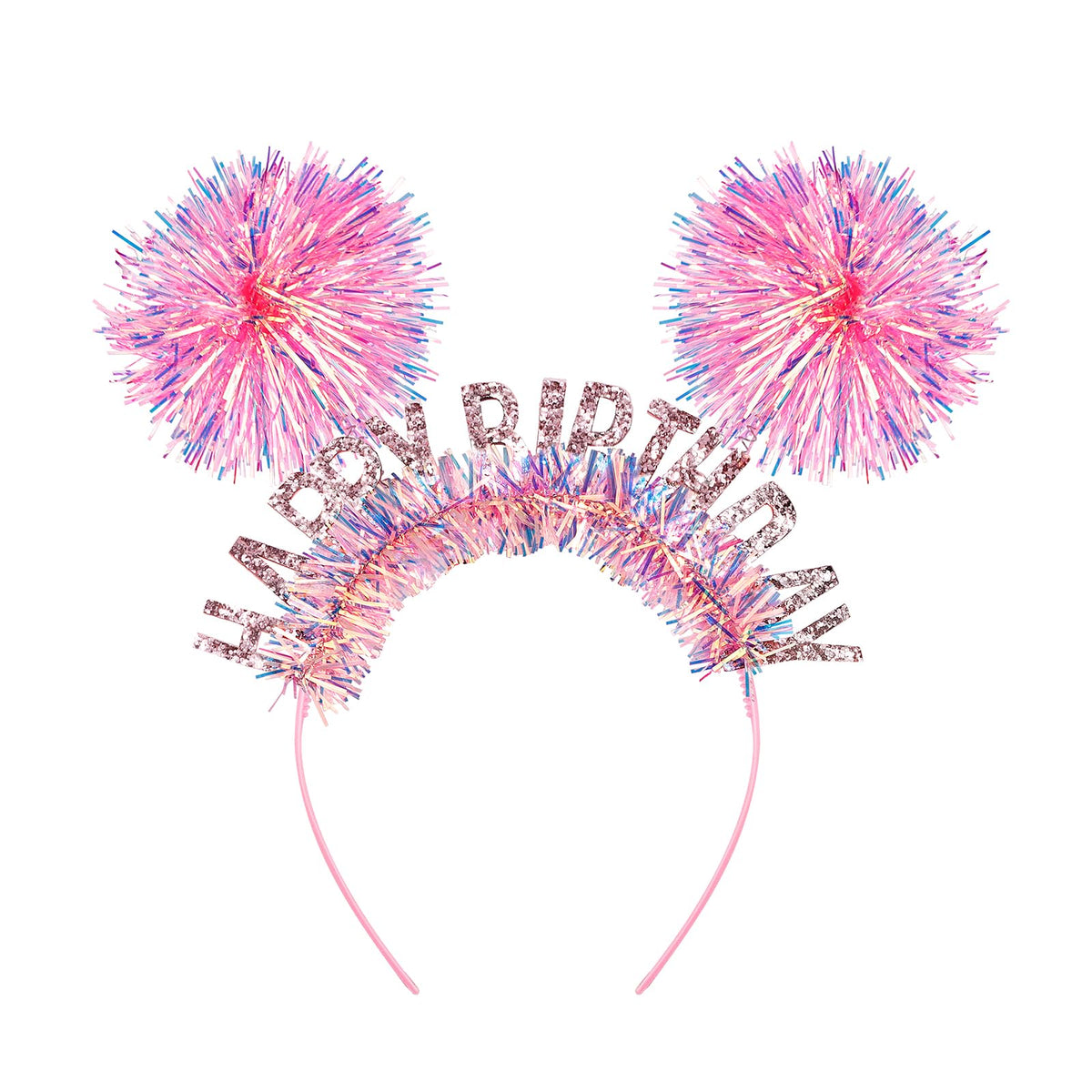 CUBACO birthday headband pink crown worn by an adult for festive party photos.
