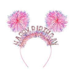 CUBACO birthday headband pink crown worn by an adult for festive party photos.