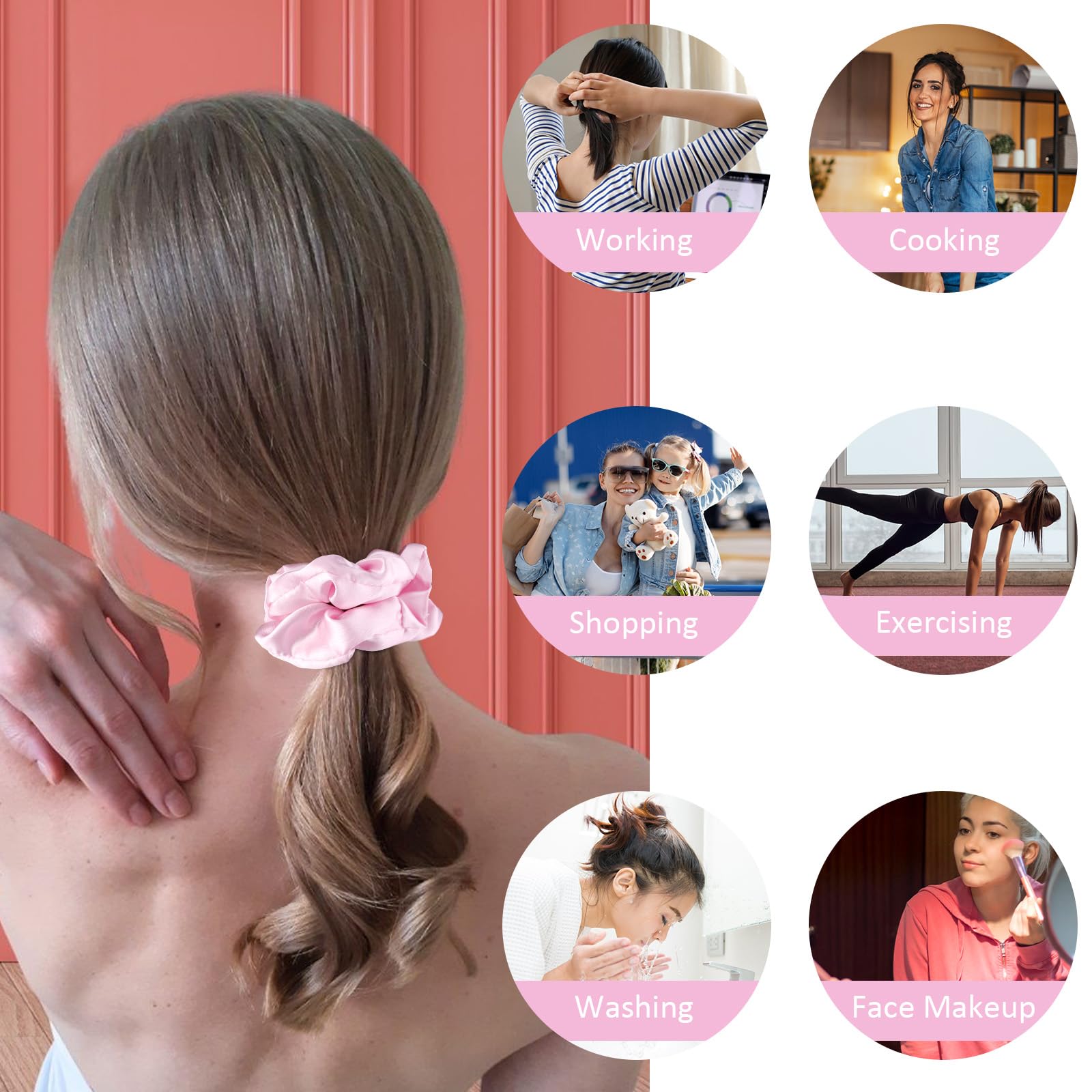 CUBACO satin scrunchies 12 pieces in pink-toned hues for soft feminine style
