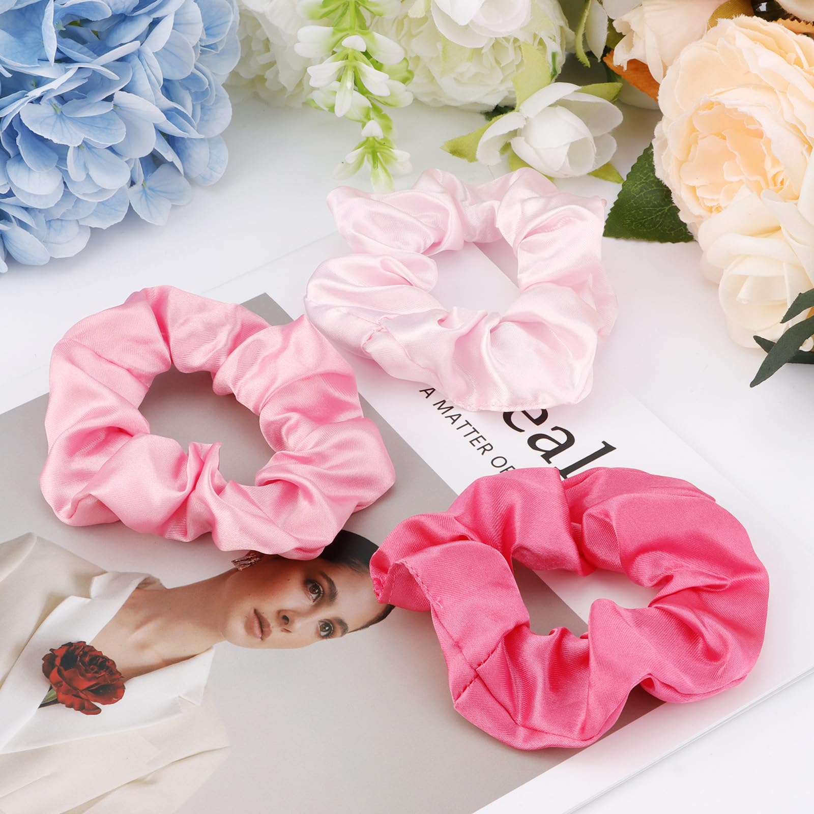 CUBACO satin scrunchies close-up highlights soft texture