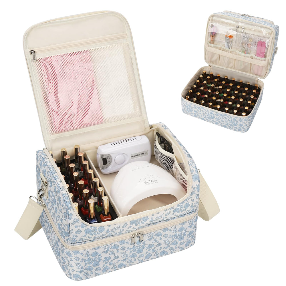 CUBETASTIC floral blue nail polish organizer front view for quick bottle access.