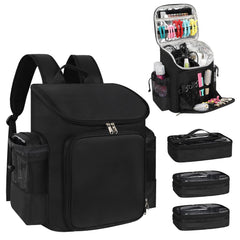 Cubetastic hairstylist traveling backpack front view enables hands-free travel and easy setup.