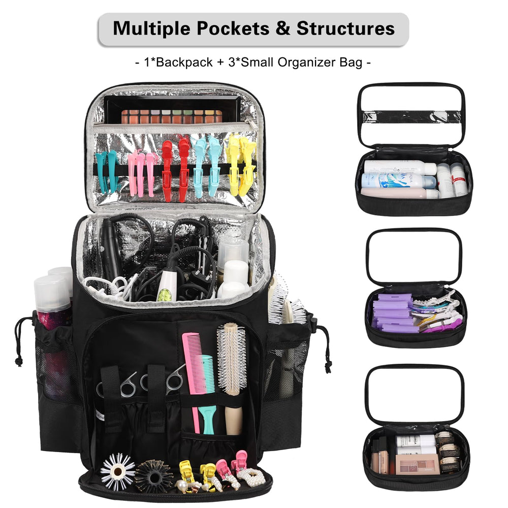 Cubetastic hairstylist traveling backpack side pocket highlights quick-access tools during appointments.