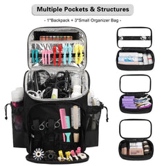 Cubetastic hairstylist traveling backpack side pocket highlights quick-access tools during appointments.
