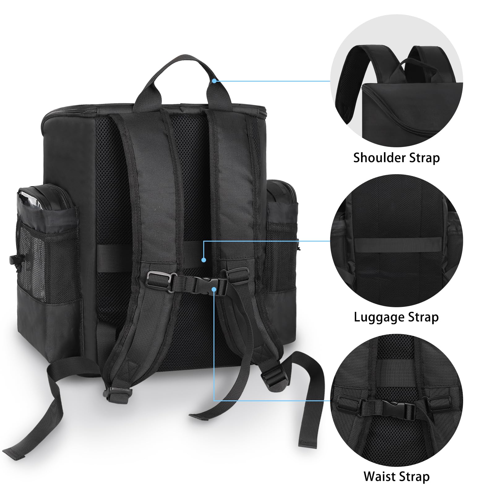 Cubetastic hairstylist traveling backpack velcro-divider demonstrates flexible tool organization.